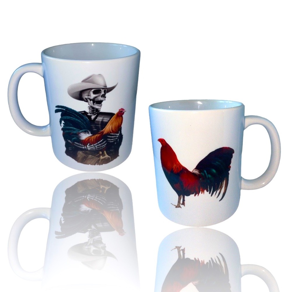 Gift Mug Cowboy Skeleton Skull Tattoos Rooster Chicken coffee cup mug 12” tea